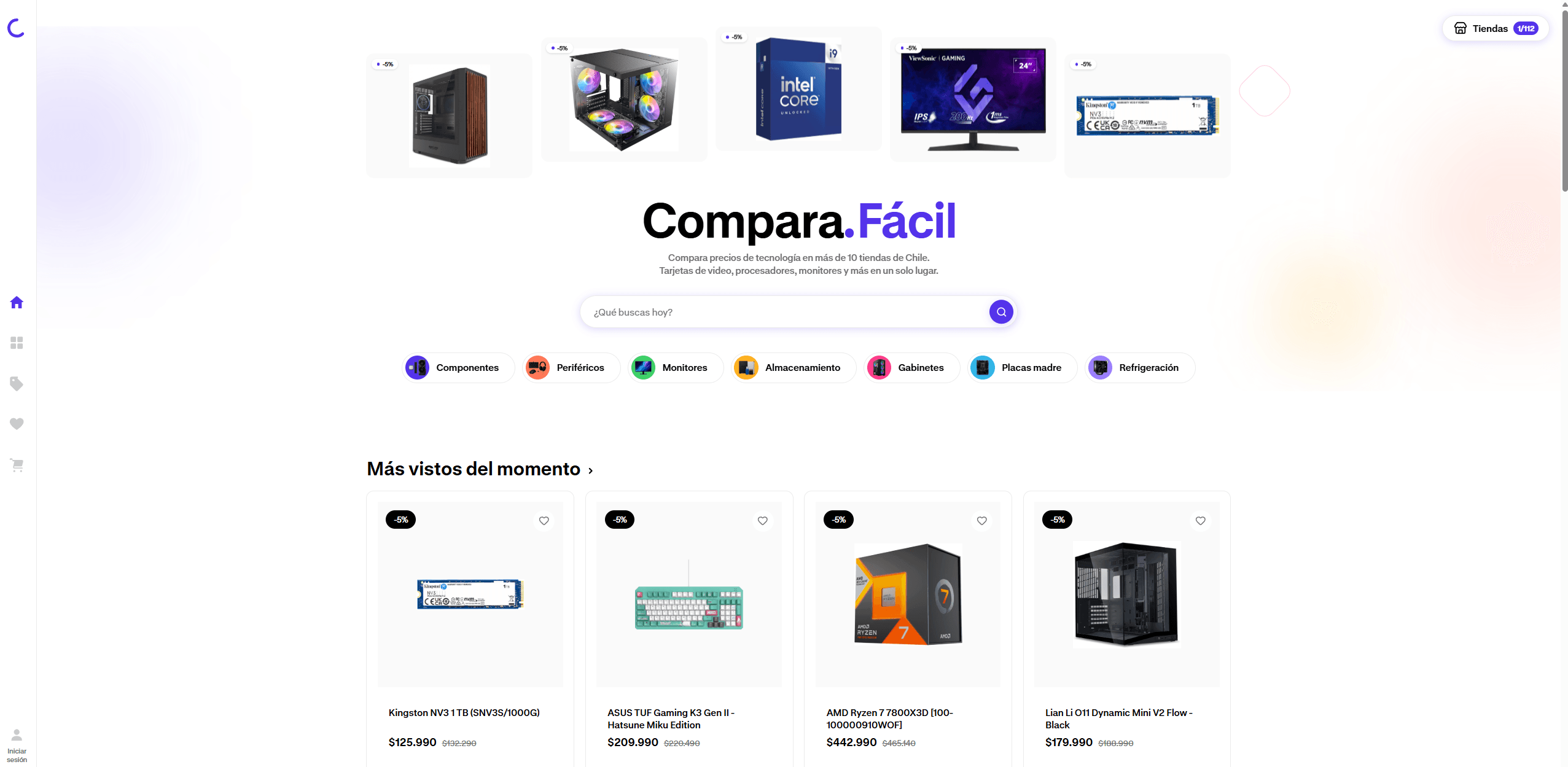 Home de ComparaFácil con buscador, categorías y productos más vistos